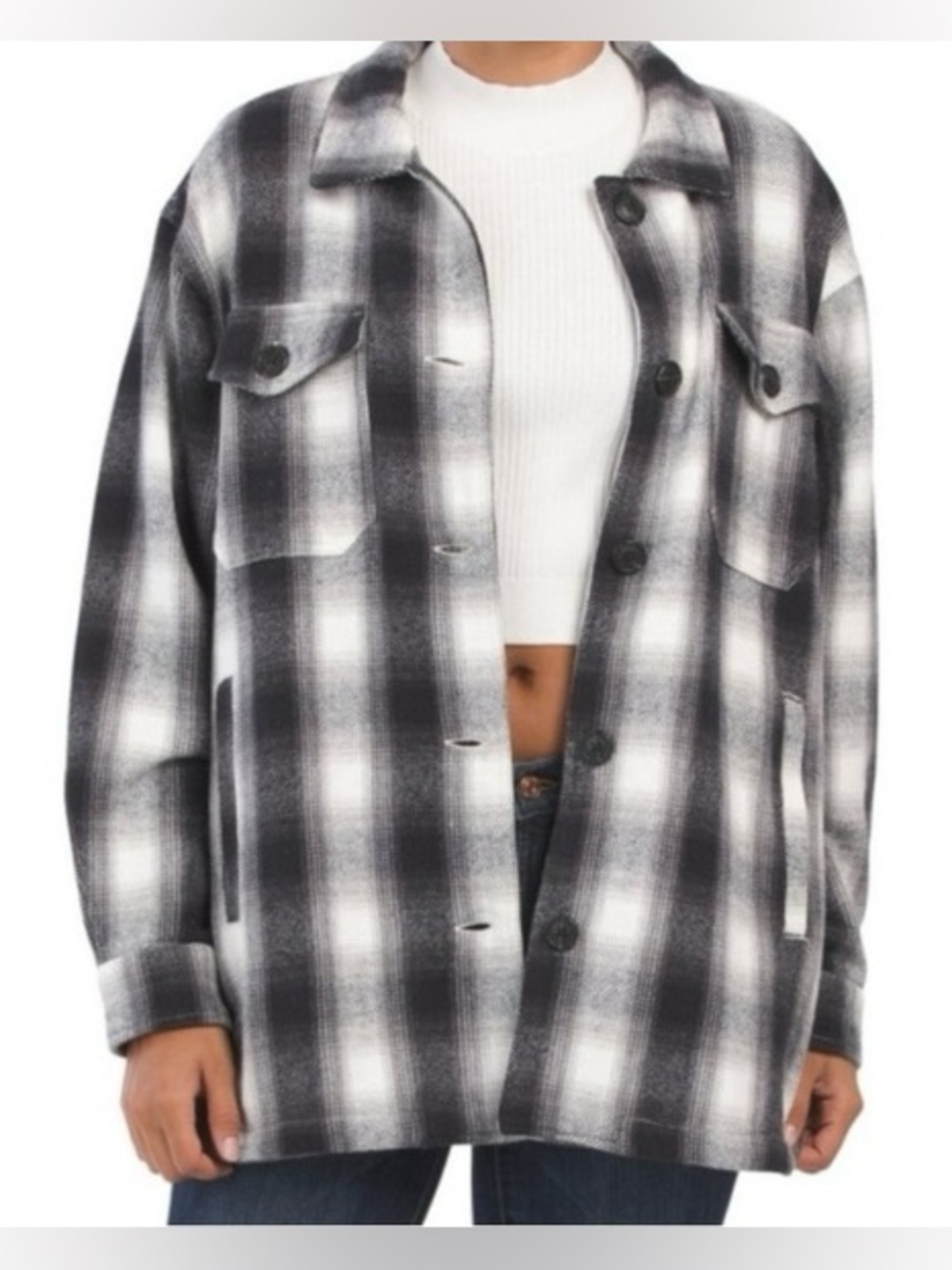 Lucky Brand black & white plaid oversized shacket